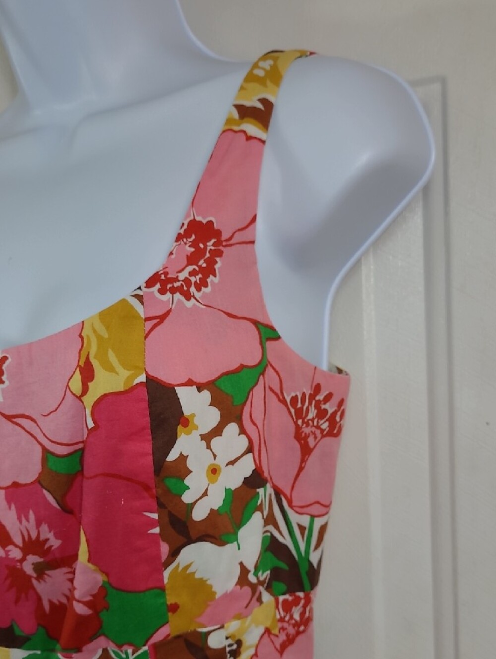 Talbots Pink Floral Midi Dress with Yellow & Green Accents - Picture 5 of 14